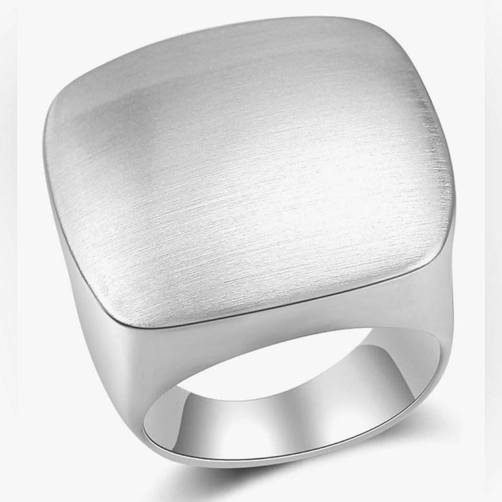 Silver Signet Ring with Matte Finish and Bold Statement Ring Design; New!